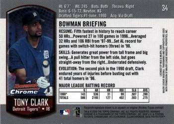 2000 Bowman Chrome #34 Tony Clark Back