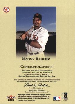 2002 Fleer Premium - Diamond Stars Game Used #NNO Manny Ramirez Back