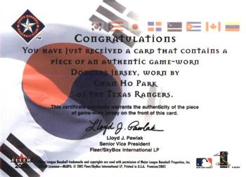 2002 Fleer Premium - International Pride Game Used #NNO Chan Ho Park Back