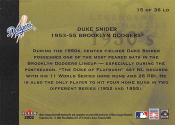 2002 Fleer Premium - Legendary Dynasties #15 LD Duke Snider  Back
