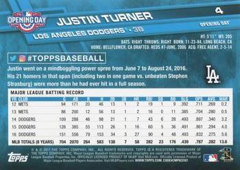 2017 Topps Opening Day #4 Justin Turner Back