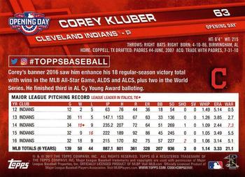 2017 Topps Opening Day #63 Corey Kluber Back