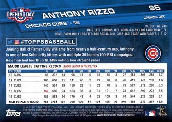2017 Topps Opening Day #96 Anthony Rizzo Back