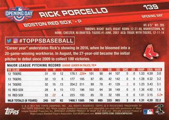 2017 Topps Opening Day #139 Rick Porcello Back