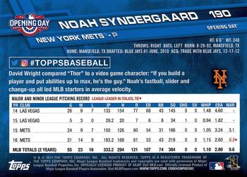 2017 Topps Opening Day #190 Noah Syndergaard Back