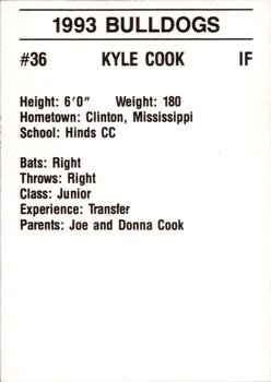 1993 Mississippi State Bulldogs #NNO Kyle Cook Back