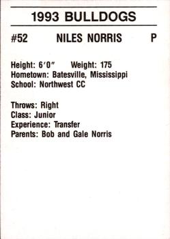 1993 Mississippi State Bulldogs #NNO Niles Norris Back