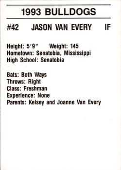 1993 Mississippi State Bulldogs #NNO Jason Van Every Back