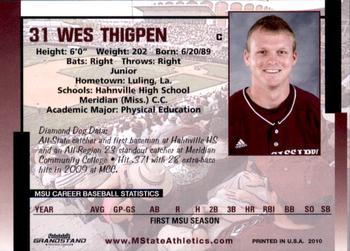 2010 Grandstand Mississippi State Bulldogs #NNO Wes Thigpen Back
