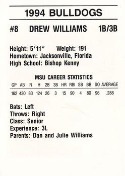 1994 Mississippi State Bulldogs #NNO Drew Williams Back