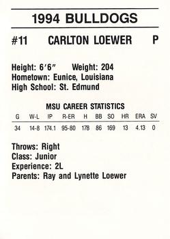 1994 Mississippi State Bulldogs #NNO Carlton Loewer Back
