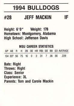 1994 Mississippi State Bulldogs #NNO Jeff Mackin Back
