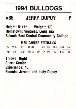 1994 Mississippi State Bulldogs #NNO Jerry Dupuy Back