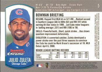 2000 Bowman Chrome Draft Picks & Prospects #5 Julio Zuleta  Back
