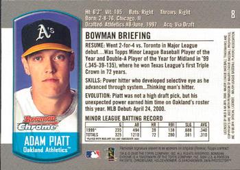 2000 Bowman Chrome Draft Picks & Prospects #8 Adam Piatt  Back