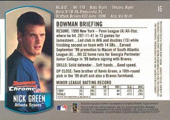 2000 Bowman Chrome Draft Picks & Prospects #16 Nick Green  Back