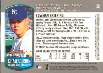 2000 Bowman Chrome Draft Picks & Prospects #59 Chad Durbin Back
