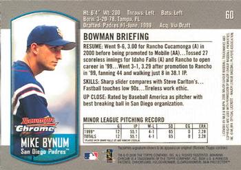 2000 Bowman Chrome Draft Picks & Prospects #60 Mike Bynum Back