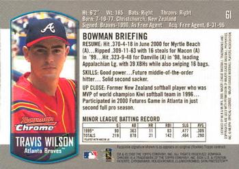 2000 Bowman Chrome Draft Picks & Prospects #61 Travis Wilson Back