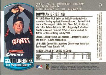 2000 Bowman Chrome Draft Picks & Prospects #77 Scott Linebrink Back