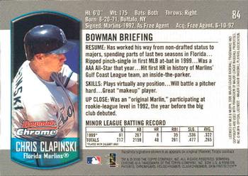 2000 Bowman Chrome Draft Picks & Prospects #84 Chris Clapinski Back