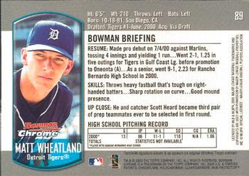 2000 Bowman Chrome Draft Picks & Prospects #89 Matt Wheatland Back