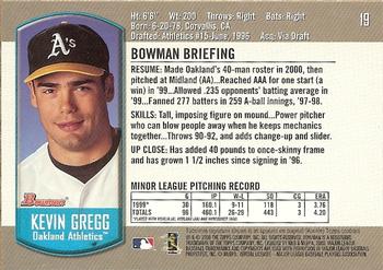 2000 Bowman Draft Picks & Prospects #19 Kevin Gregg Back