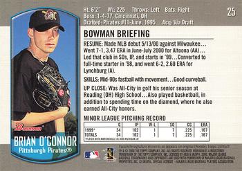 2000 Bowman Draft Picks & Prospects #25 Brian O'Connor Back