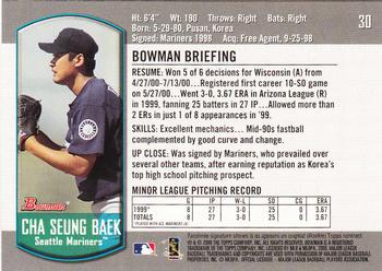 2000 Bowman Draft Picks & Prospects #30 Cha Seung Baek Back