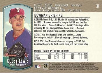 2000 Bowman Draft Picks & Prospects #31 Colby Lewis Back
