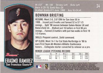 2000 Bowman Draft Picks & Prospects #34 Erasmo Ramirez Back