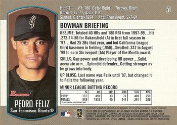 2000 Bowman Draft Picks & Prospects #51 Pedro Feliz Back