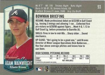 2000 Bowman Draft Picks & Prospects #93 Adam Wainwright Back