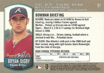 2000 Bowman Draft Picks & Prospects #97 Bryan Digby Back