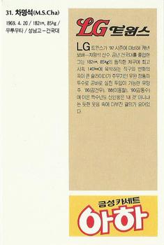 1992 Geumseong LG Twins #31 Myoung-Seok Cha Back