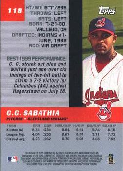 2000 Bowman's Best #118 C.C. Sabathia Back