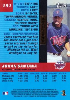 2000 Bowman's Best #191 Johan Santana Back