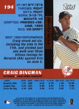 2000 Bowman's Best #194 Craig Dingman Back