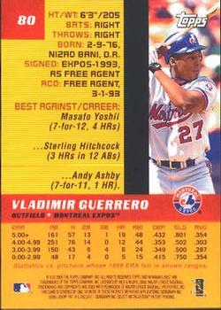 2000 Bowman's Best #80 Vladimir Guerrero Back