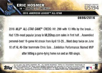 2016 Topps Update - Gold #US194 Eric Hosmer Back