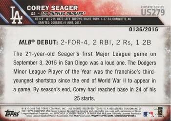 2016 Topps Update - Gold #US279 Corey Seager Back