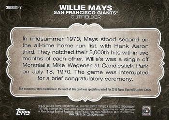 2016 Topps Update - 3000 Hits Club Medallions Bronze #3000M-7 Willie Mays Back