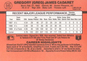 1990 Donruss #545 Greg Cadaret Back