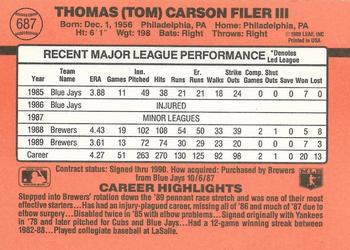 1990 Donruss #687 Tom Filer Back