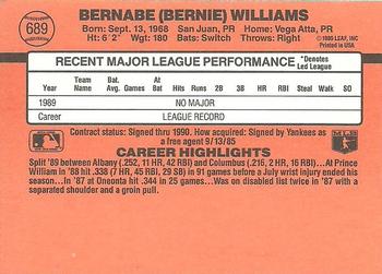 1990 Donruss #689 Bernie Williams Back