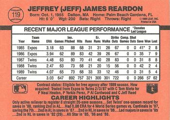 1990 Donruss #119 Jeff Reardon Back