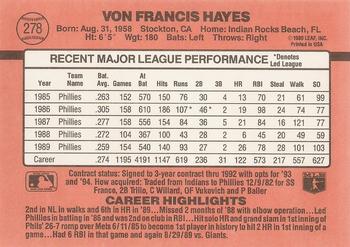 1990 Donruss #278 Von Hayes Back