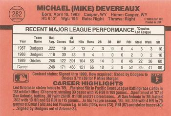 1990 Donruss #282 Mike Devereaux Back