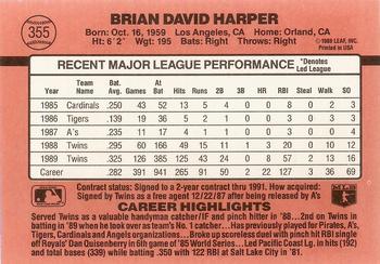 1990 Donruss #355 Brian Harper Back