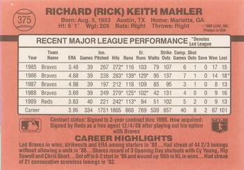 1990 Donruss #375 Rick Mahler Back